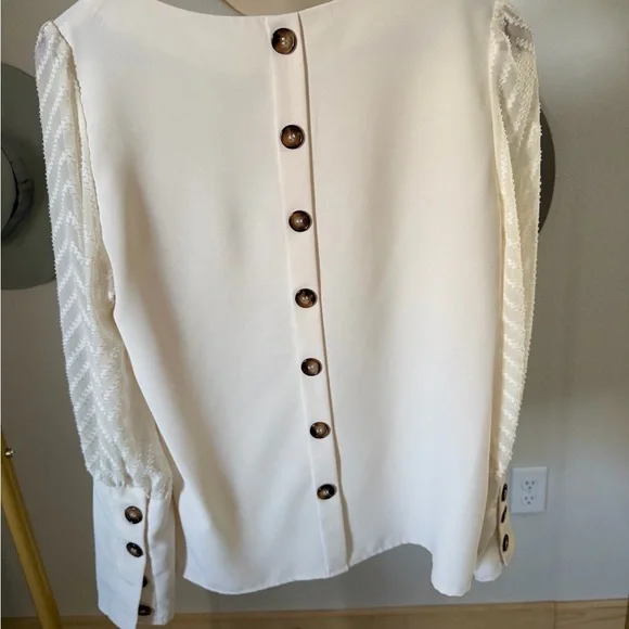 SHEIN Ivory Long Sleeve Blouse with Textured Chevron Sleeves - Picture 2 of 5
